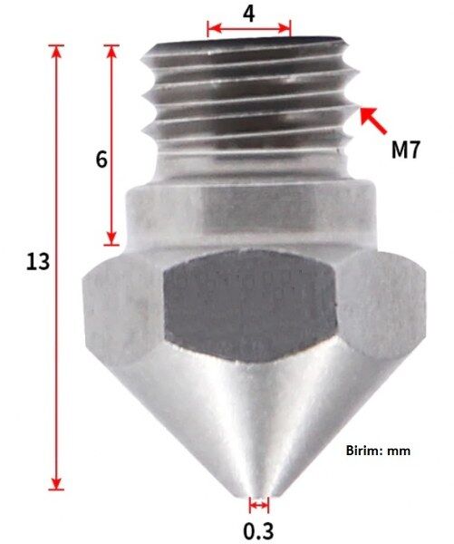 0.3mm Çelik Nozzle MK10-4mm-M7