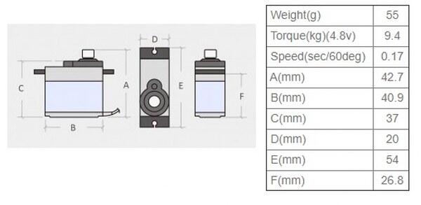 mg996r servo motor boyut